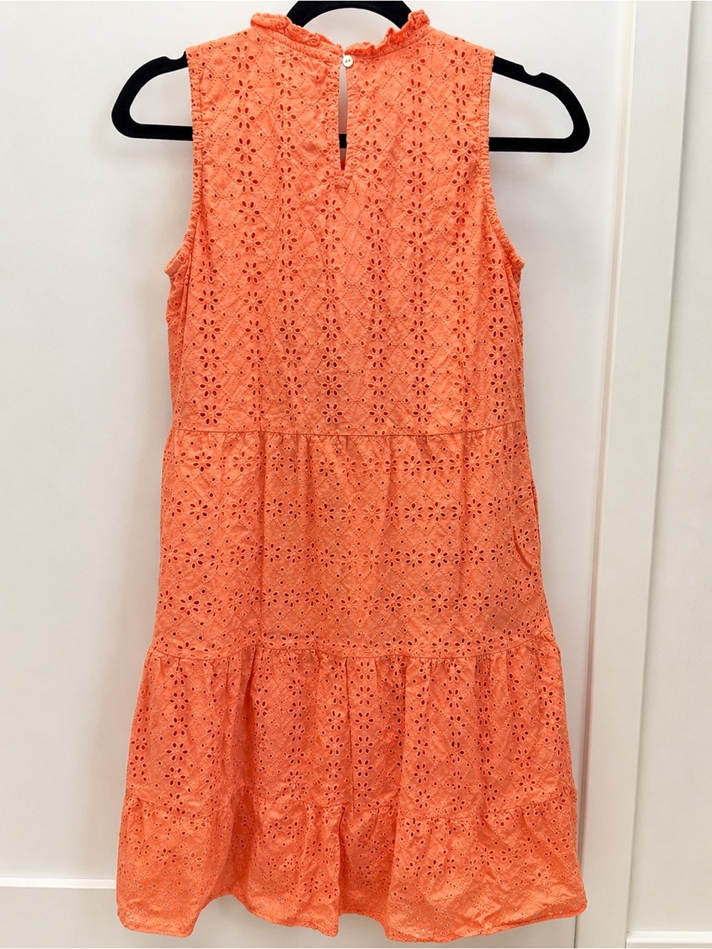 LOFT Coral Orange Eyelet Tiered Midi Dress XS - Picture 3 of 4